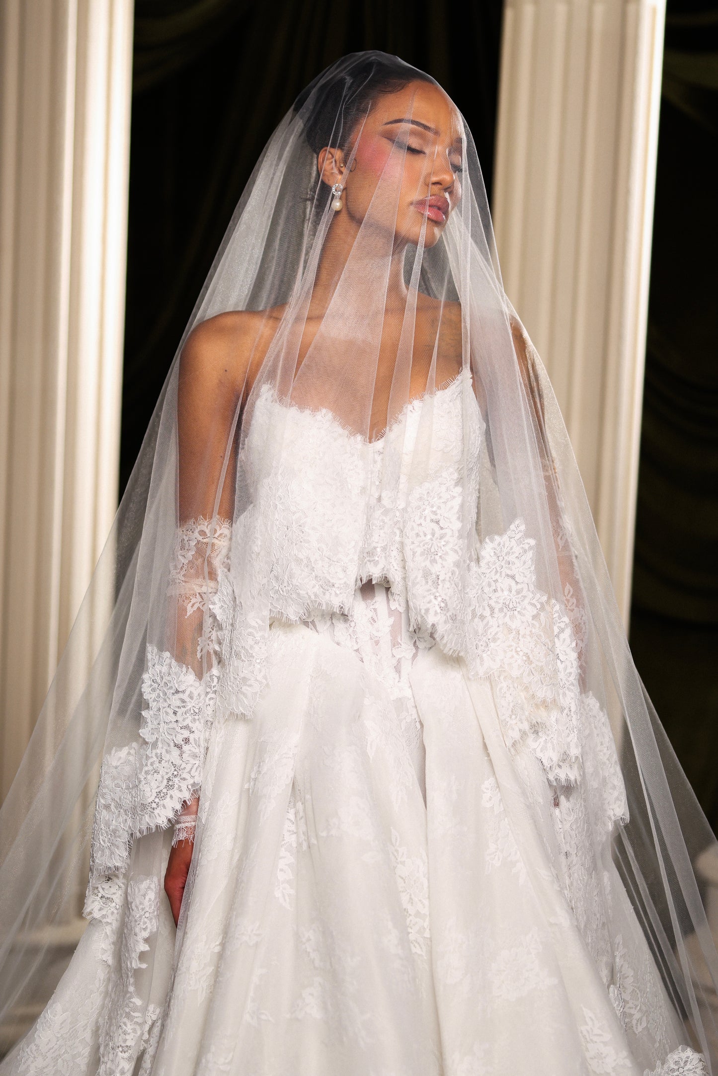 Sleeveless Lace Bridal Gown with Veil
