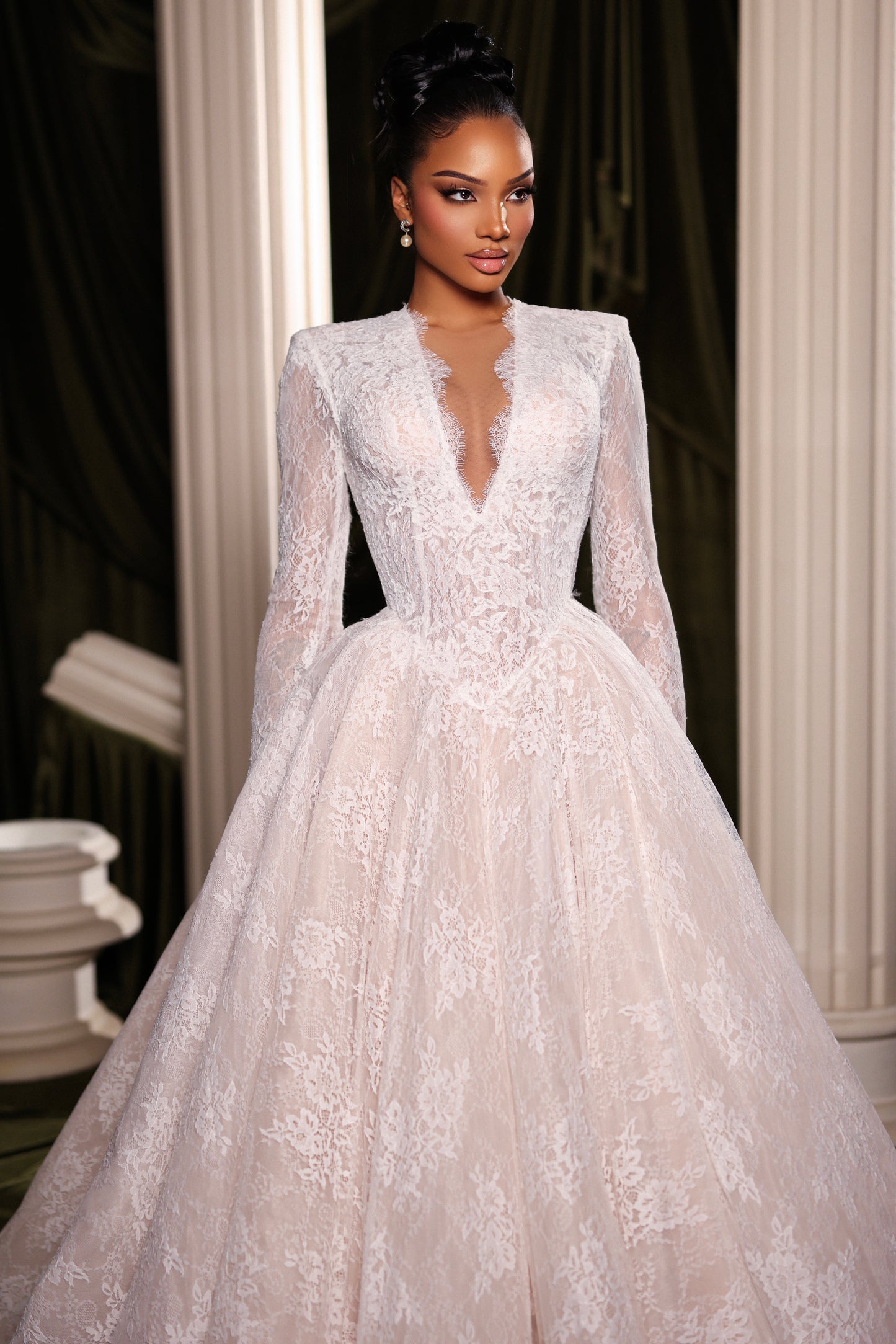 Plunge Neck Royal Lace Ball Gown
