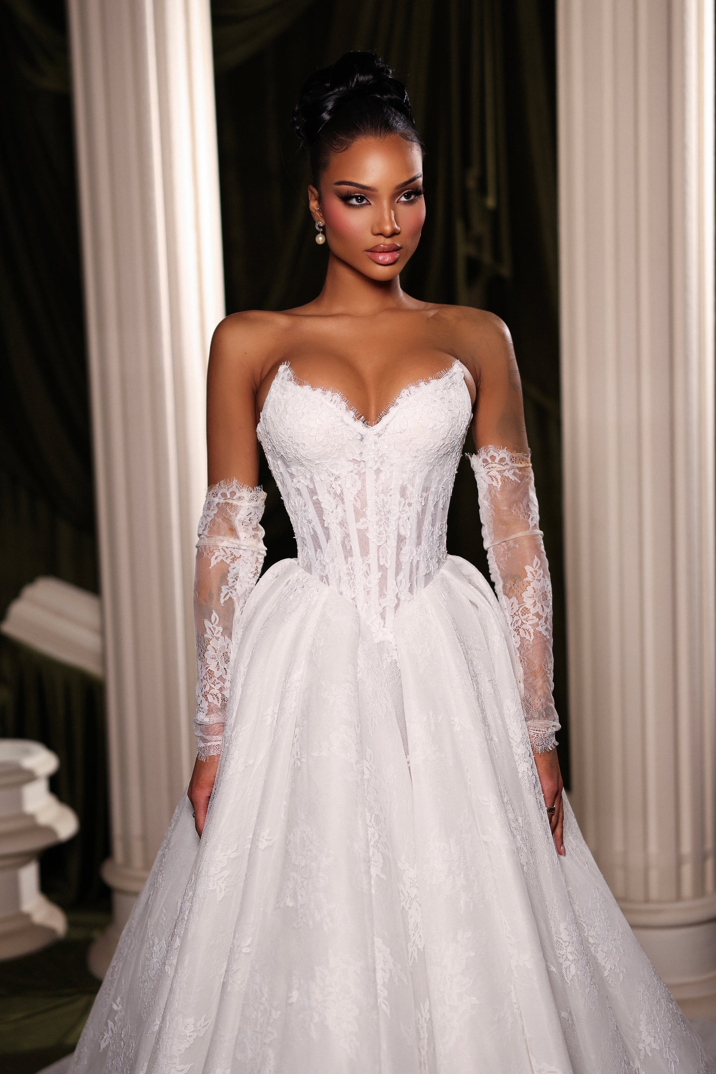 Sleeveless Lace Bridal Gown with Veil