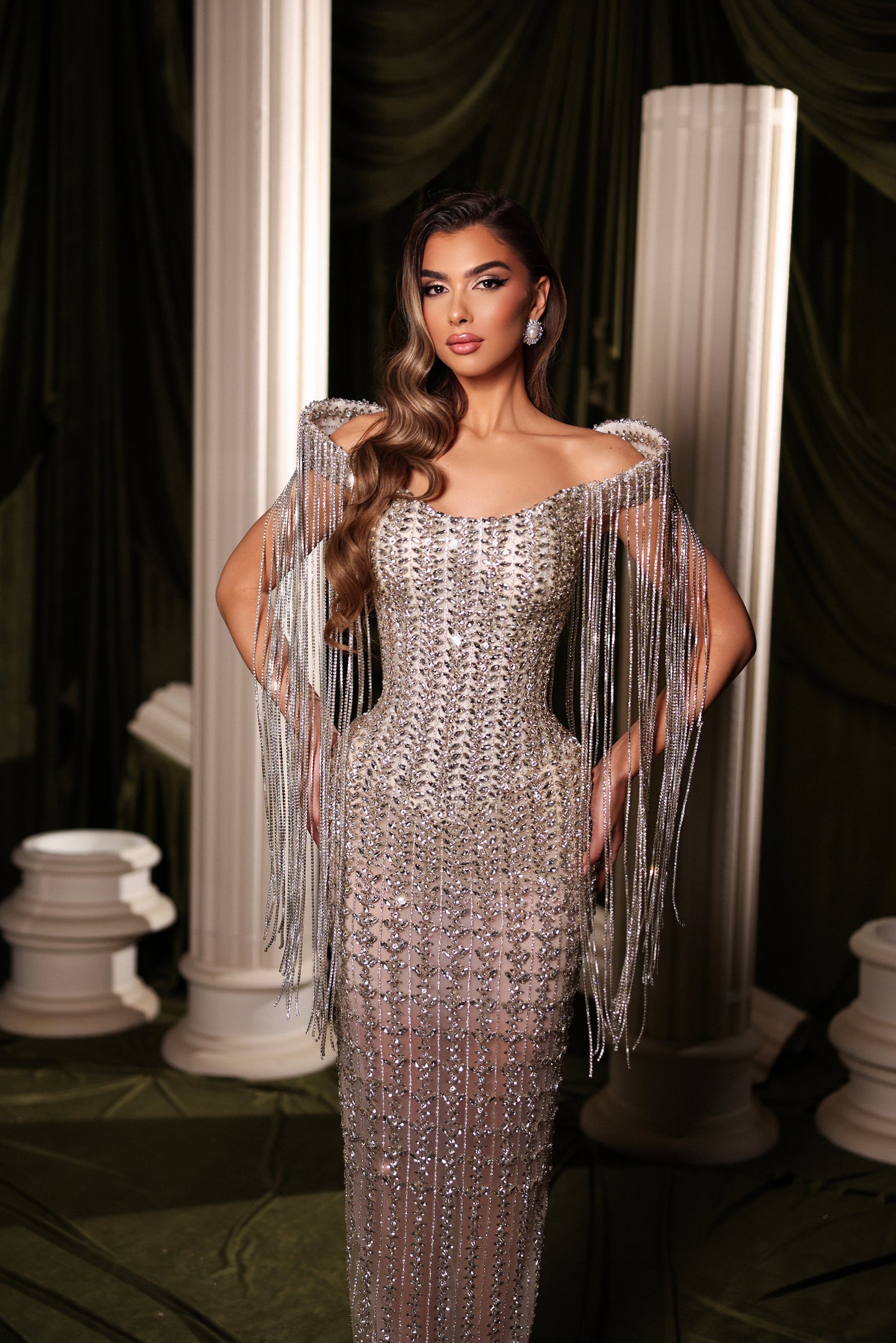 Silver Crystal Tassel Gown