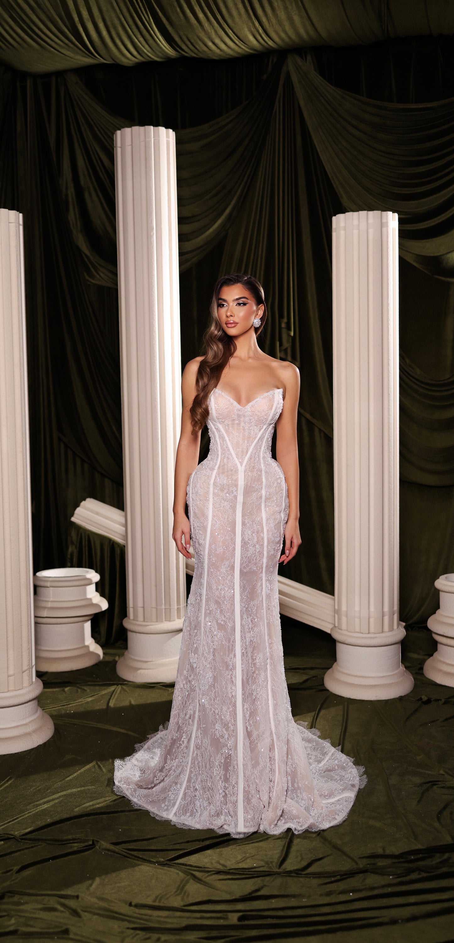 Sweetheart Lace Gown with Architectural Boning
