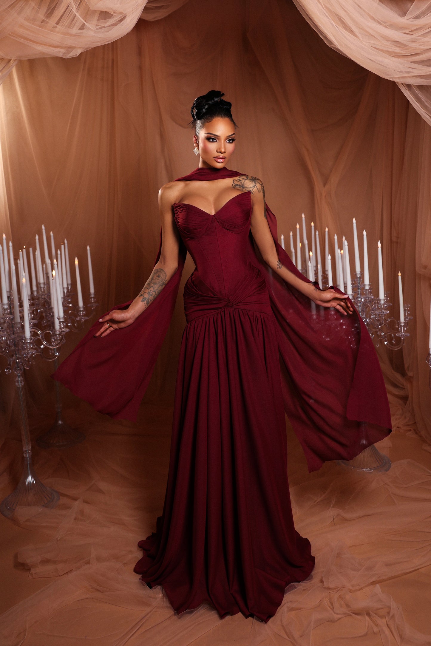 Burgundy Draped Dress