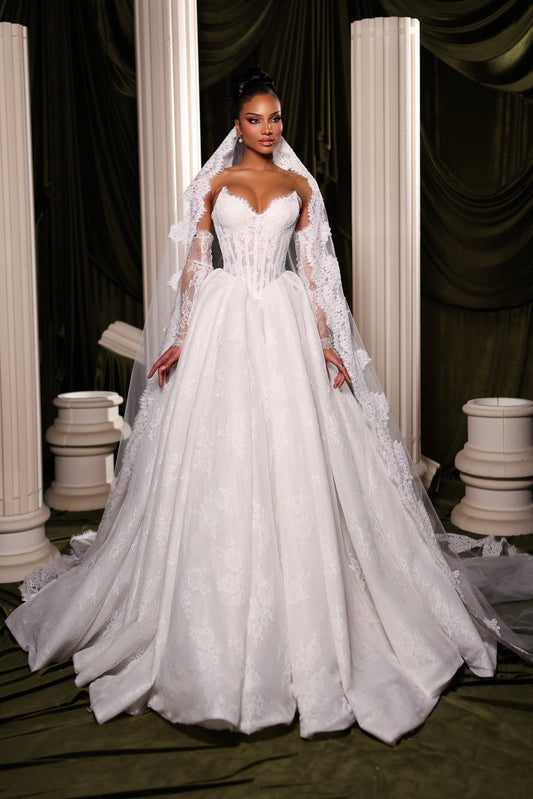 Sleeveless Lace Bridal Gown with Veil