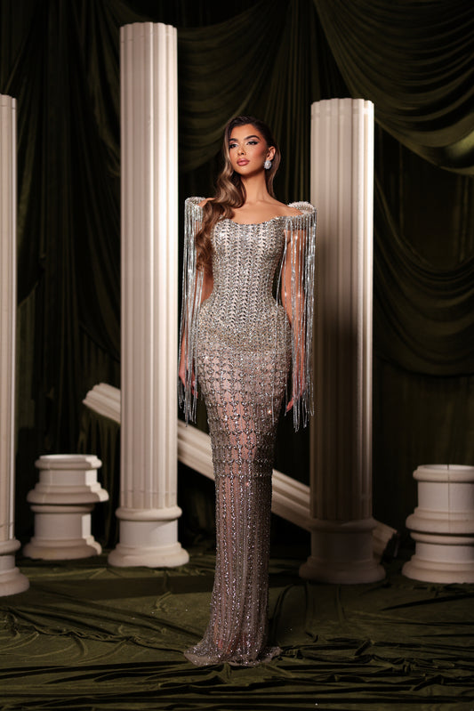 Silver Crystal Tassel Gown