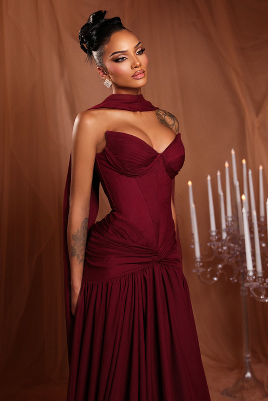 Burgundy Draped Dress