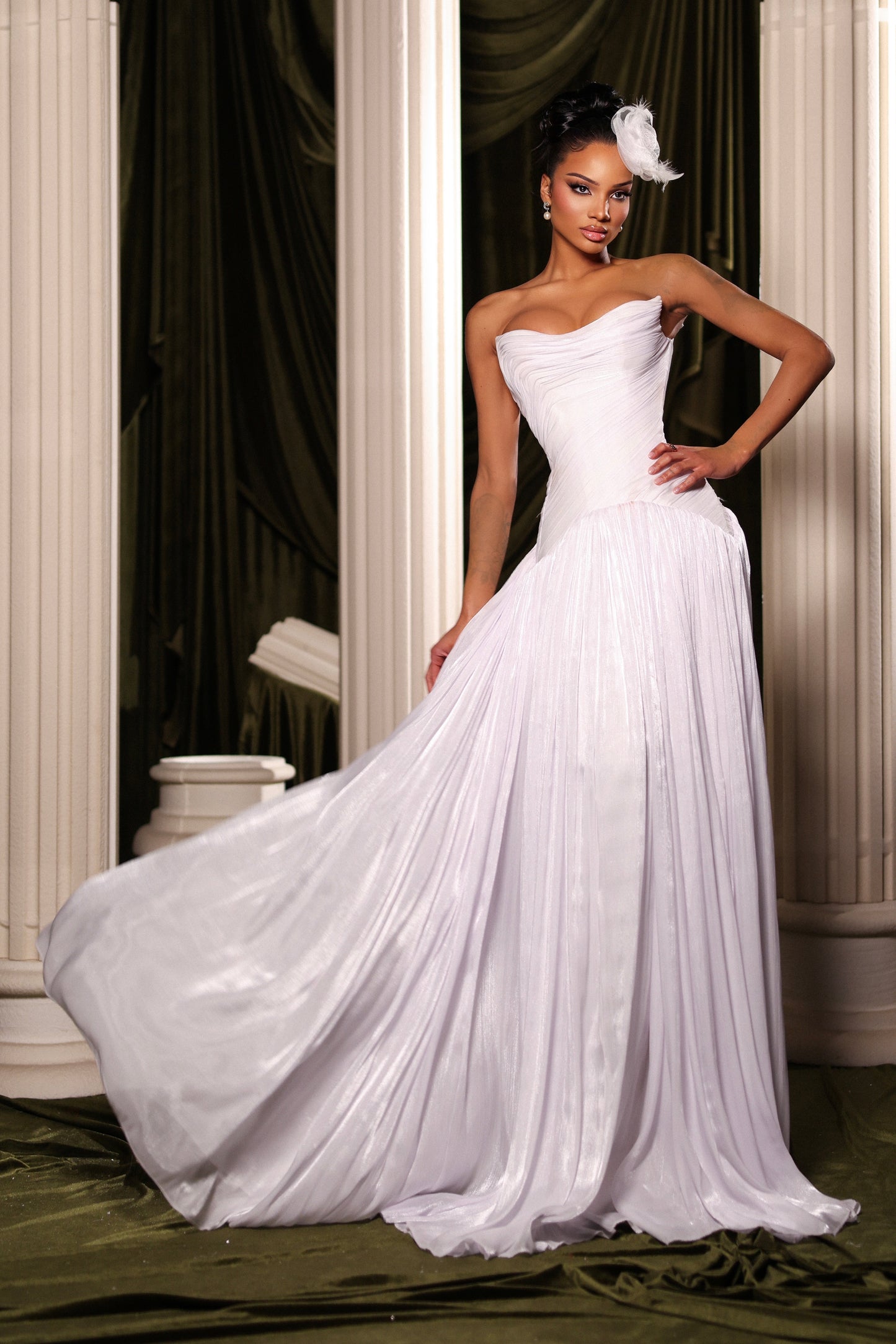 Draped Strapless Flowy Gown