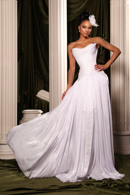 Draped Strapless Flowy Gown